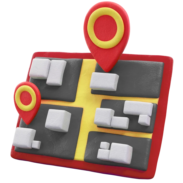 3D map with location pins symbolizing Shop Ejari registration in Dubai for commercial business spaces